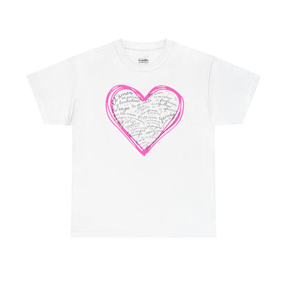 Camiseta Cristiana de Amor Bíblico Unisexo - Christian T-shirt Unisex - 1 Corinthians 13:4-7 Hand-Drawn Heart Design - Somos Semilla De Mostaza