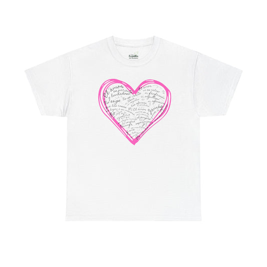 Camiseta Cristiana de Amor Bíblico Unisexo - Christian T-shirt Unisex - 1 Corinthians 13:4-7 Hand-Drawn Heart Design
