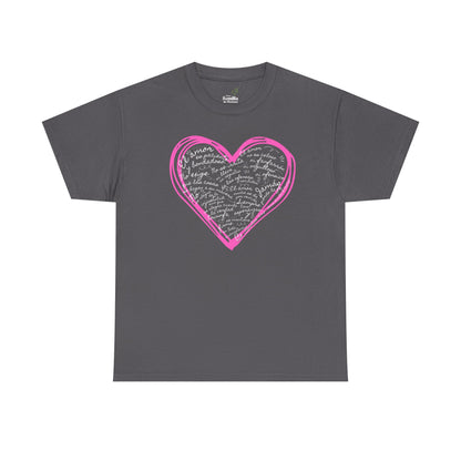 Camiseta Cristiana de Amor Bíblico Unisexo - Christian T-shirt Unisex - 1 Corinthians 13:4-7 Hand-Drawn Heart Design - Somos Semilla De Mostaza