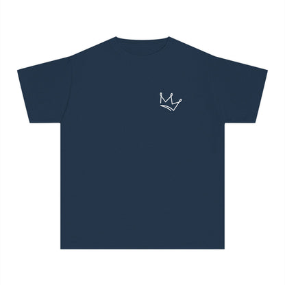 Navy blue Christian t-shirt with simple white crown graphic on chest