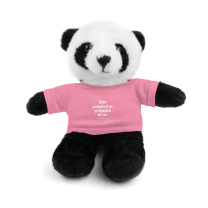 Plush panda toy wearing a pink Christian t-shirt with Spanish scripture message