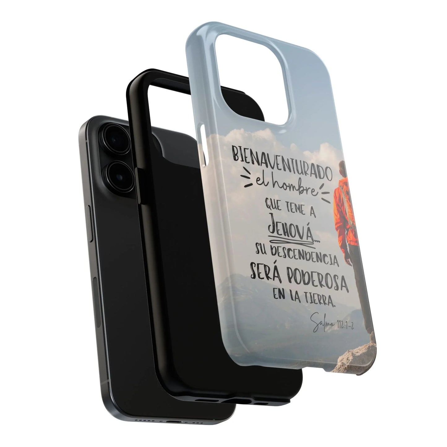Spanish Christian scripture phone case with mountain landscape and inspirational quote