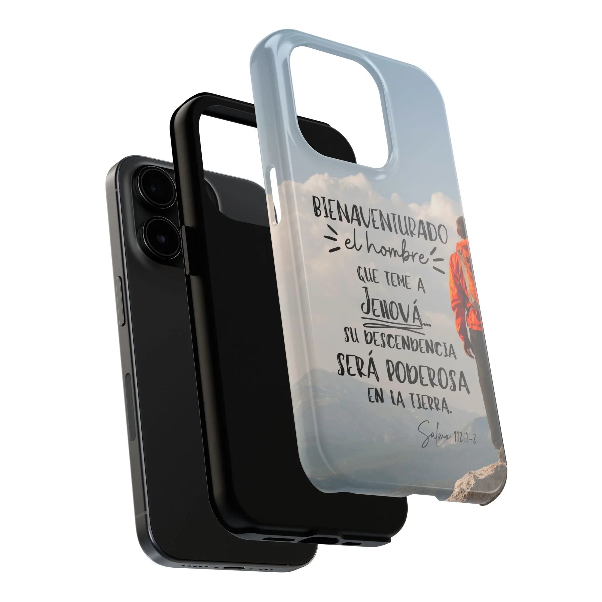 Spanish Christian scripture phone case with mountain landscape and inspirational quote