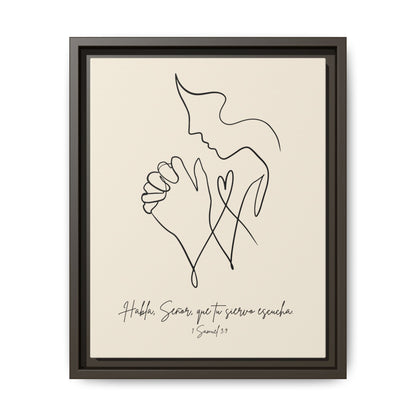 Lienzo Enmarcado Cristiano – 1 Samuel 3:9 Diseño Minimalista | Christian Framed Matte Canvas – Minimalist Line drawing - Beige