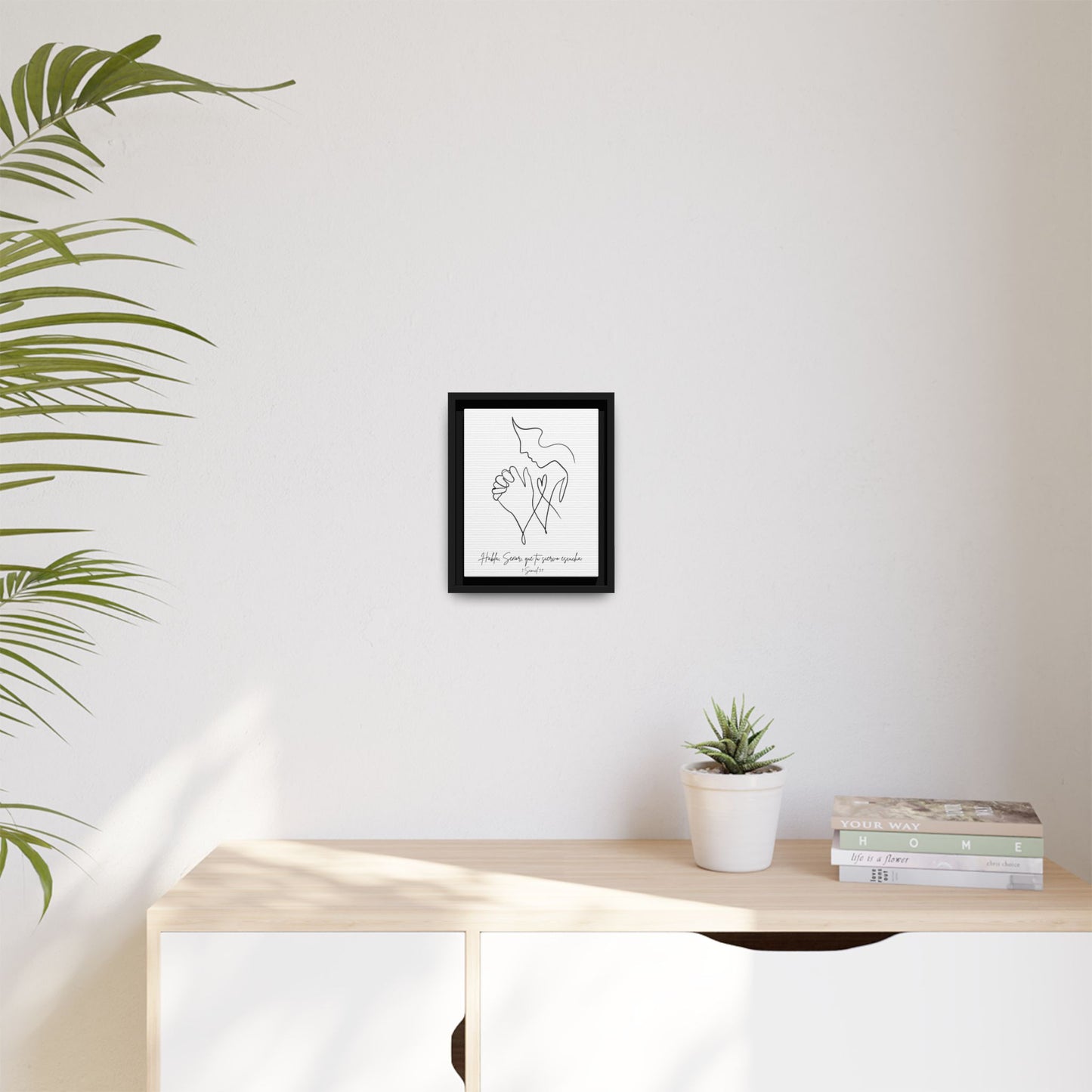 Lienzo Enmarcado Cristiano – 1 Samuel 3:9 Diseño Minimalista | Christian Framed Matte Canvas – Minimalist Line drawing - White