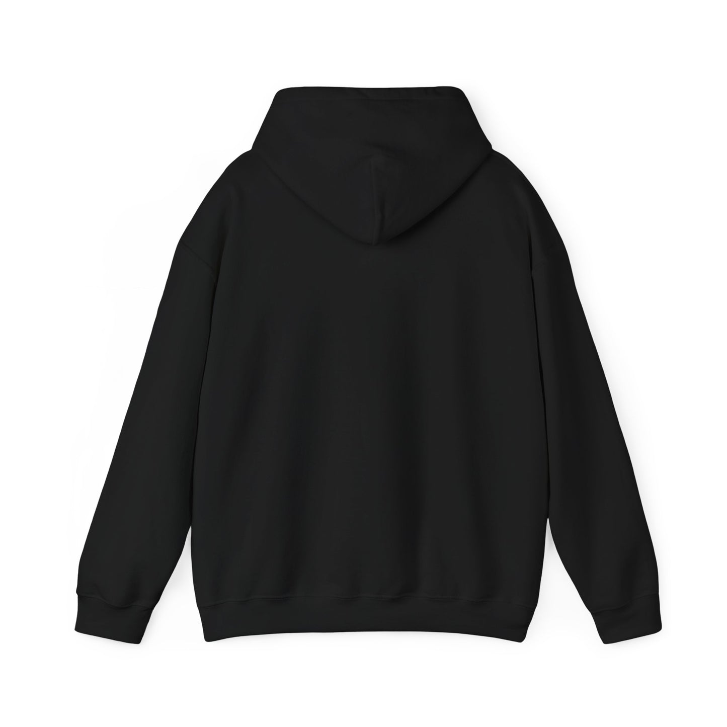 Back view of plain black Christian hoodie, modern faith-based apparel