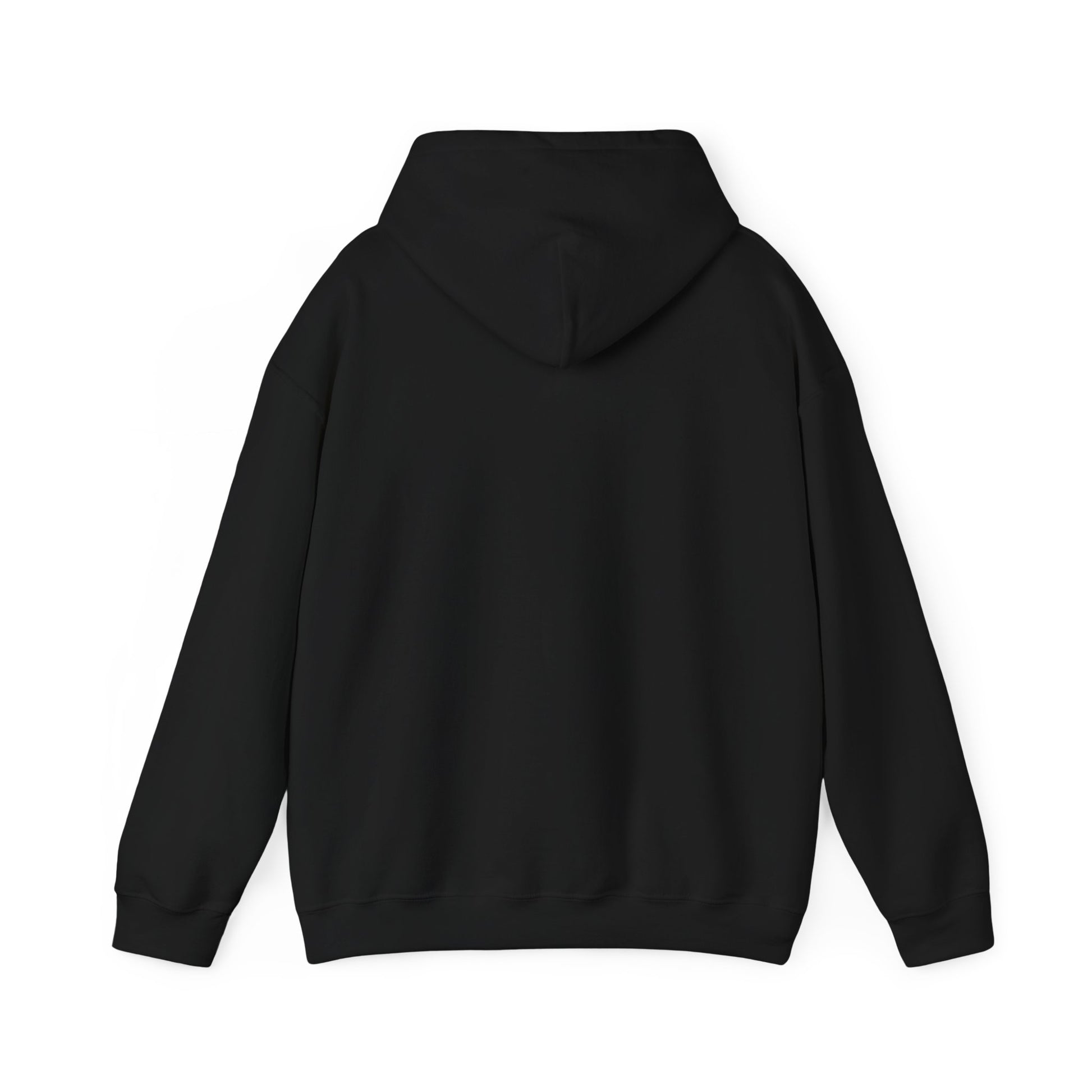 Back view of plain black Christian hoodie, modern faith-based apparel