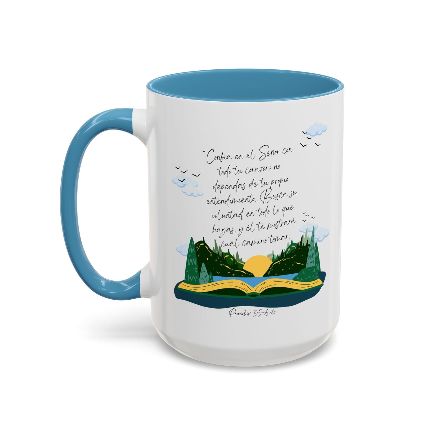 Taza Cristiana de Cerámica con Versículo - Proverbios 3:5-6 - BPA-Free - 11oz / 15oz Color Accent Christian Ceramic Mug