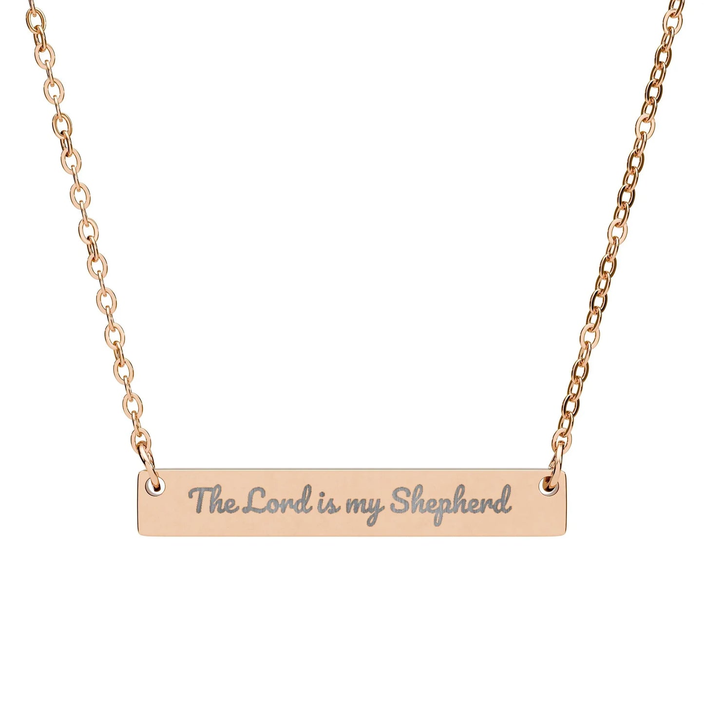 Gold bar necklace with 'The Lord is my Shepherd' engraved, Christian jewelry