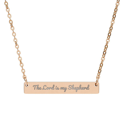 Gold bar necklace with 'The Lord is my Shepherd' engraved, Christian jewelry