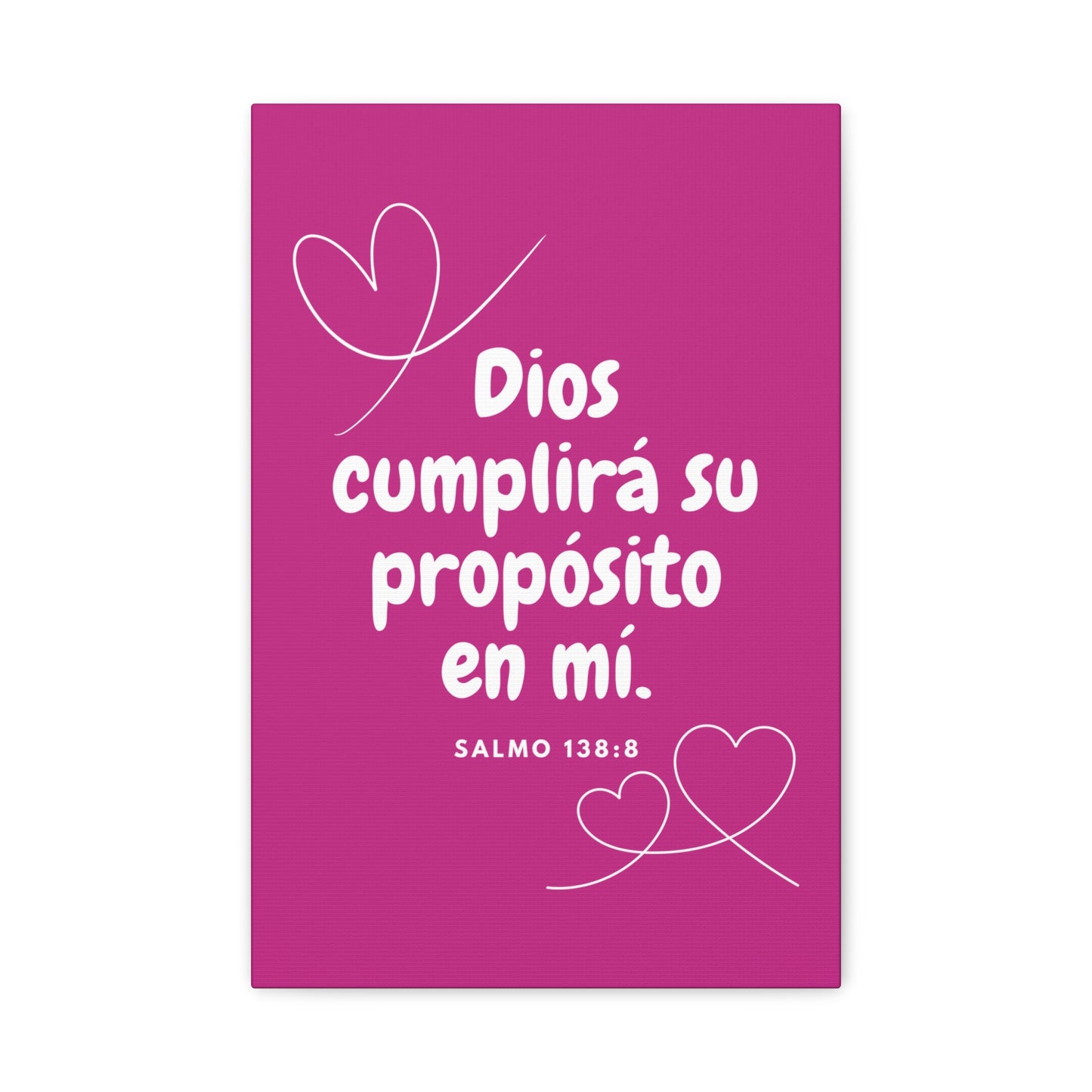 Pink Christian wall art with hearts and Spanish Bible verse Salmo 138:8 inspirational decor