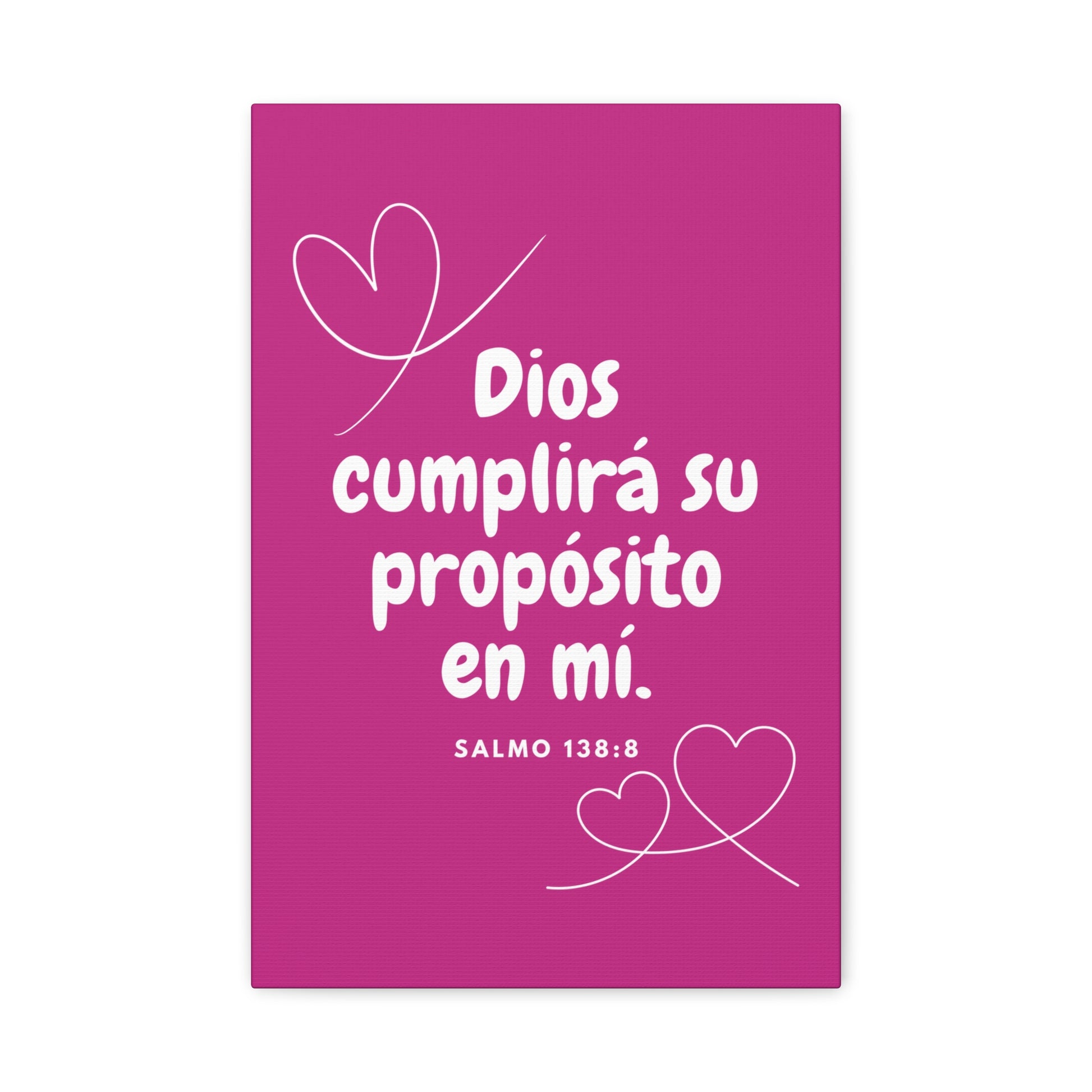 Pink Christian wall art with hearts and Spanish Bible verse Salmo 138:8 inspirational decor
