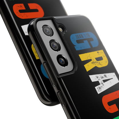 Funda Cristiana Resistente para iPhone & Samsung - Juan 1:16 - Christian Tough Phone Case “Grace Upon Grace” - Black Faith Case for Men