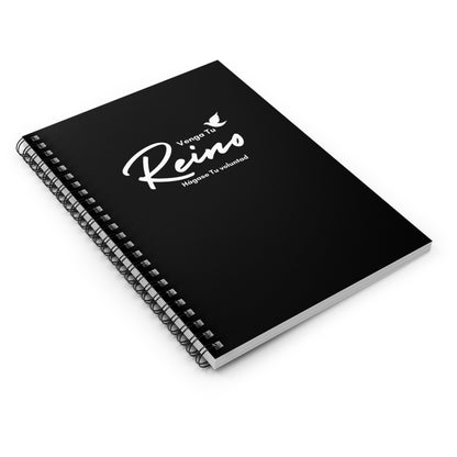 Black spiral Christian notebook with Spanish phrase 'Venga Tu Reino' and a dove on cover
