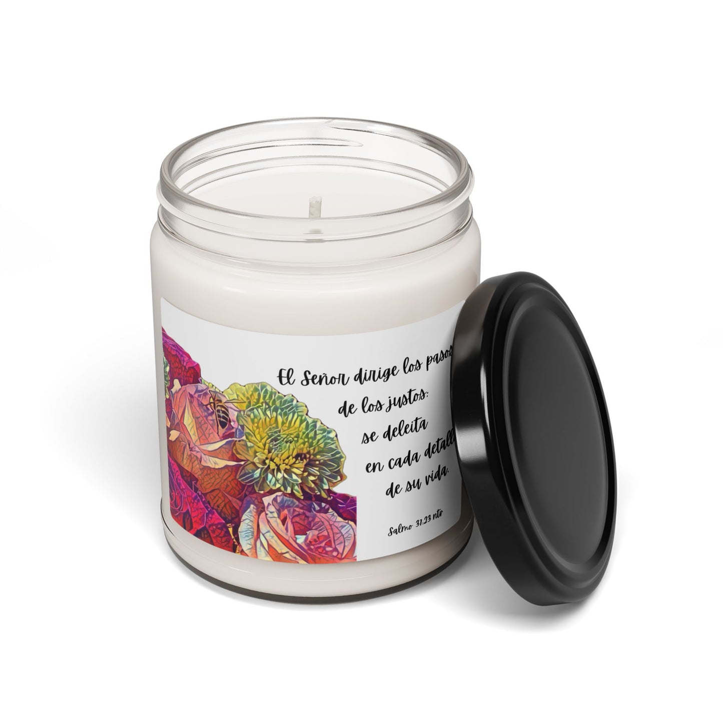 Vela Cristiana Aromatica - Salmo 37:23 NTV - Christian Soy Candle 9 oz - Eco-Friendly - Faith Home Decor Gift - Somos Semilla De Mostaza