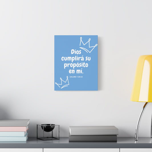 Christian Canvas Wall Art for Kids - Salmo 138:8 "Dios cumplirá su propósito en mi" - Cuadro Decorativo Cristiano para Espacio Infantil - Azul