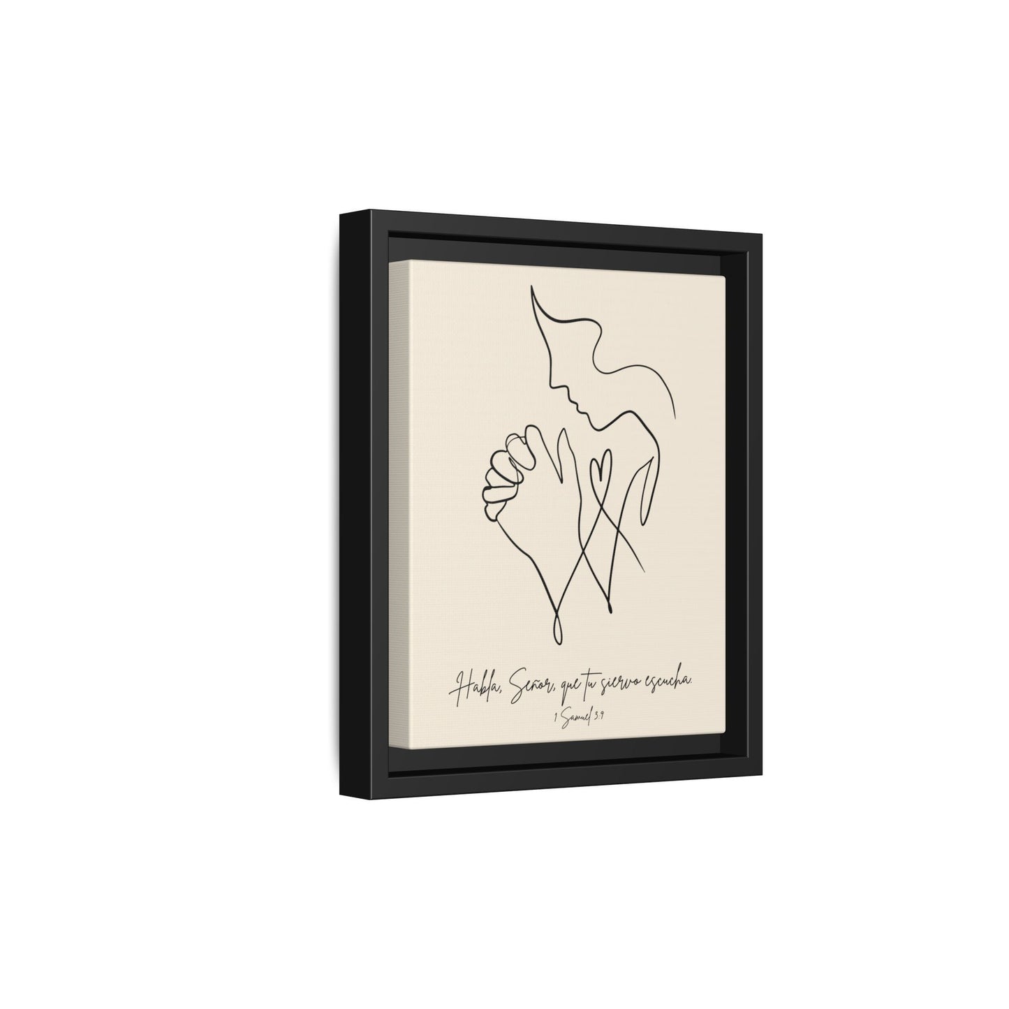 Lienzo Enmarcado Cristiano – 1 Samuel 3:9 Diseño Minimalista | Christian Framed Matte Canvas – Minimalist Line drawing - Beige