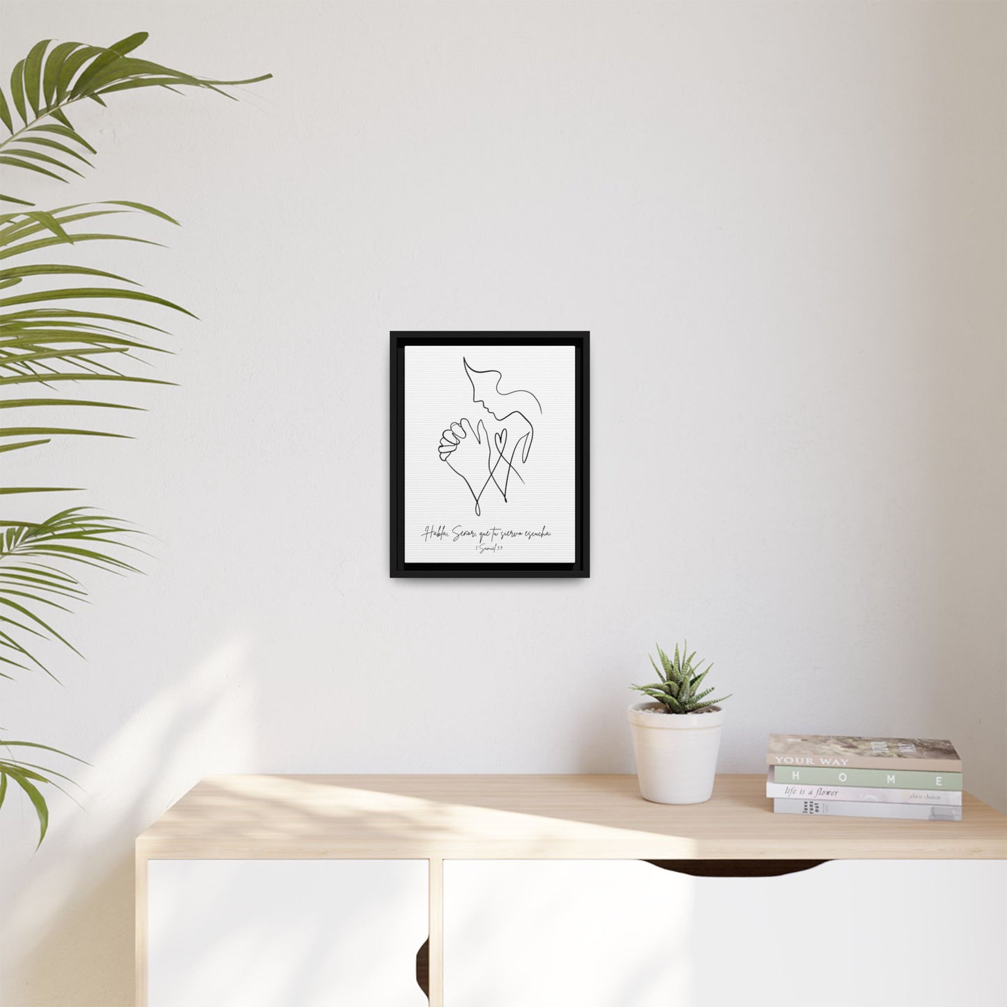 Lienzo Enmarcado Cristiano – 1 Samuel 3:9 Diseño Minimalista | Christian Framed Matte Canvas – Minimalist Line drawing - White