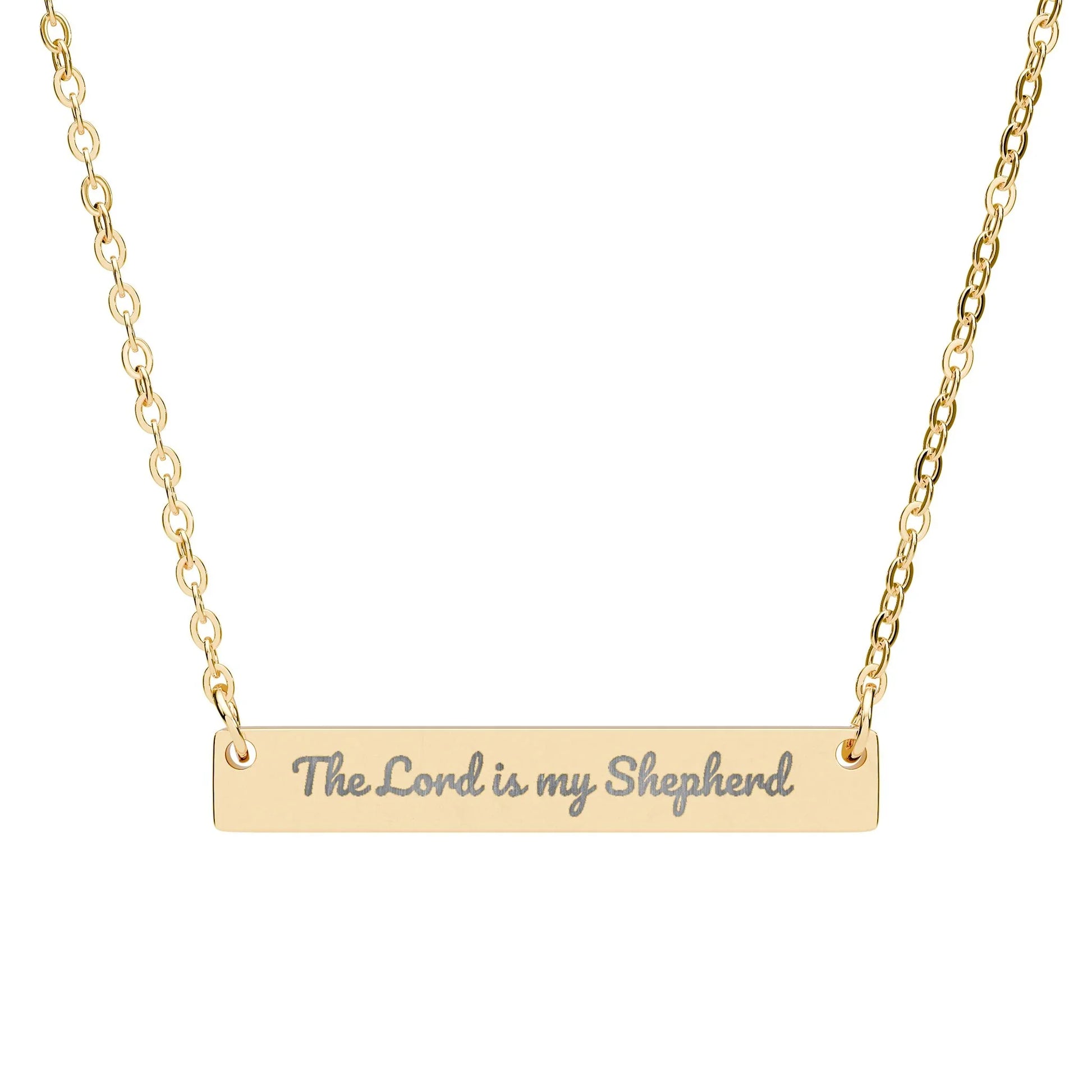Gold bar necklace with 'The Lord is my Shepherd' engraved, Christian jewelry gift