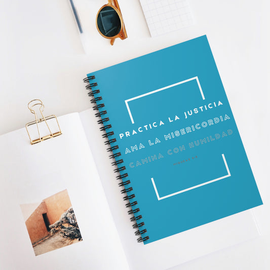 Practica la Justicia Spiral Notebook in Teal