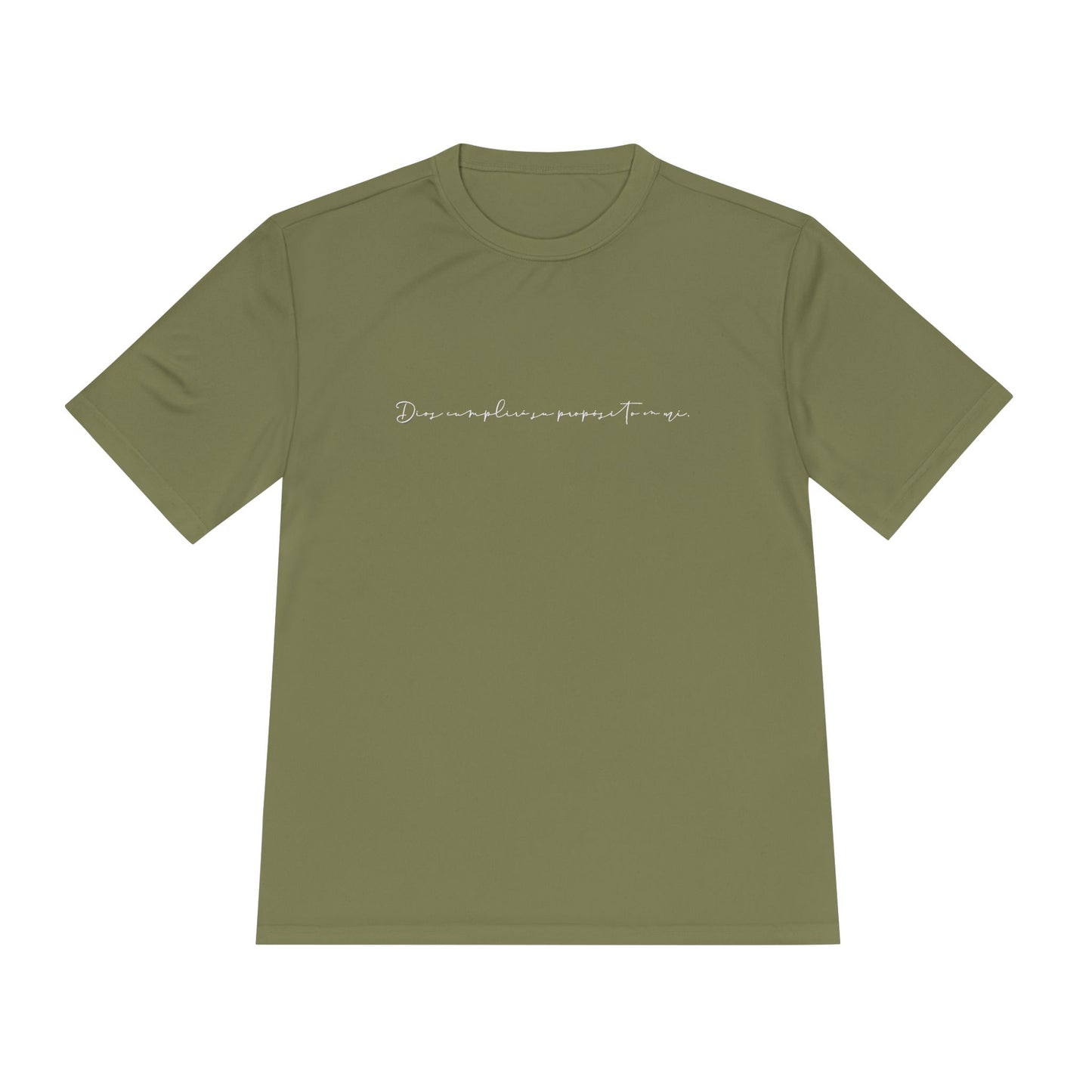 “Dios cumplirá Su propósito en mí.” Moisture Wicking Tee