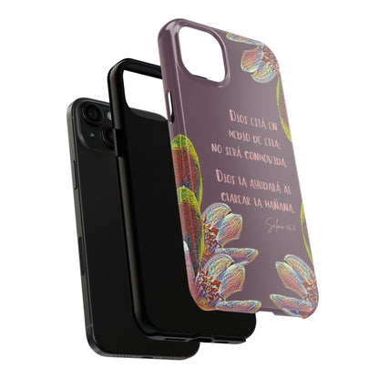 Christian phone case with Psalm 46:5 in Spanish and floral design for iPhone