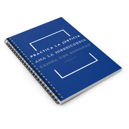 Cuaderno Cristiano con Versículo - Miqueas 6:8 - Diseño Azul Rey con Espiral 6x8" - Christian Spiral Notebook