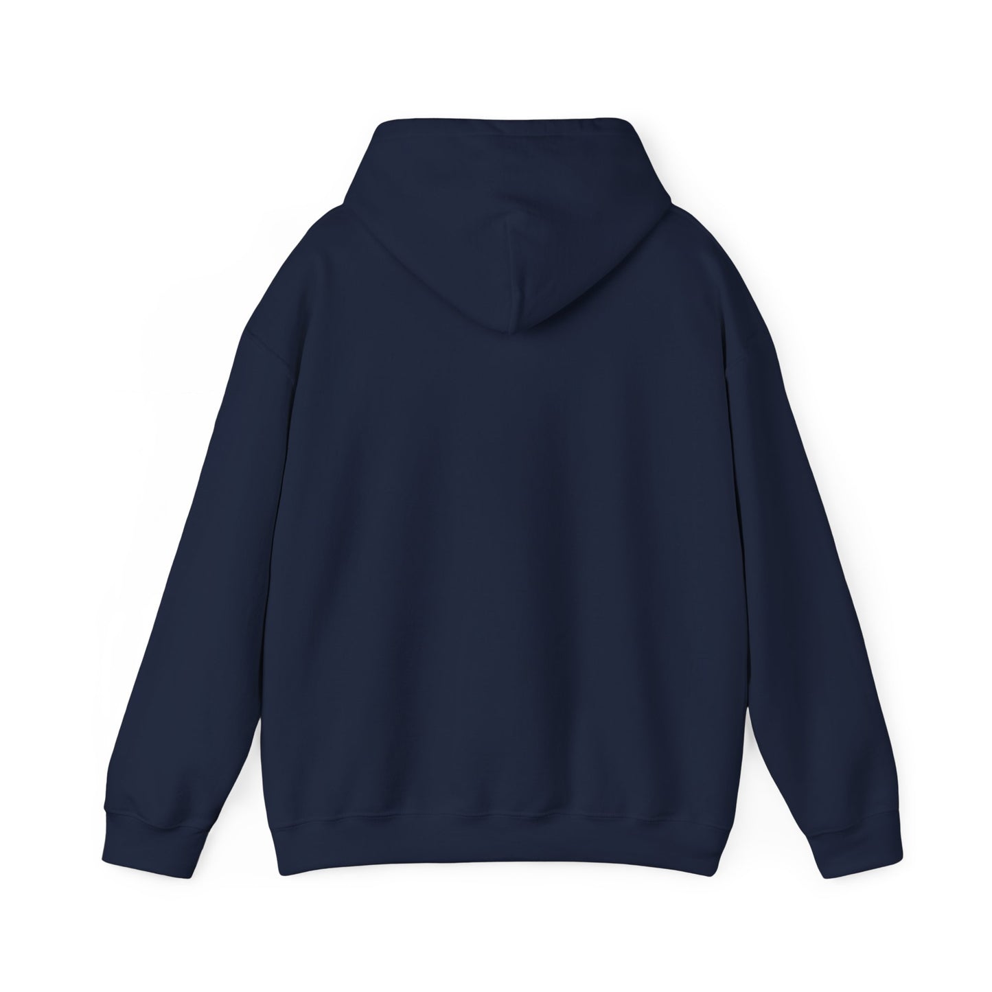 Navy blue Christian hoodie, plain back view, modern faith apparel