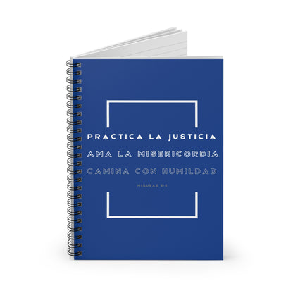Cuaderno Cristiano con Versículo - Miqueas 6:8 - Diseño Azul Rey con Espiral 6x8" - Christian Spiral Notebook