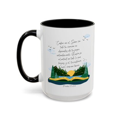 Taza Cristiana de Cerámica con Versículo - Proverbios 3:5-6 - BPA-Free - 11oz / 15oz Color Accent Christian Ceramic Mug