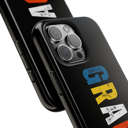 Funda Cristiana Resistente para iPhone & Samsung - Juan 1:16 - Christian Tough Phone Case “Grace Upon Grace” - Black Faith Case for Men