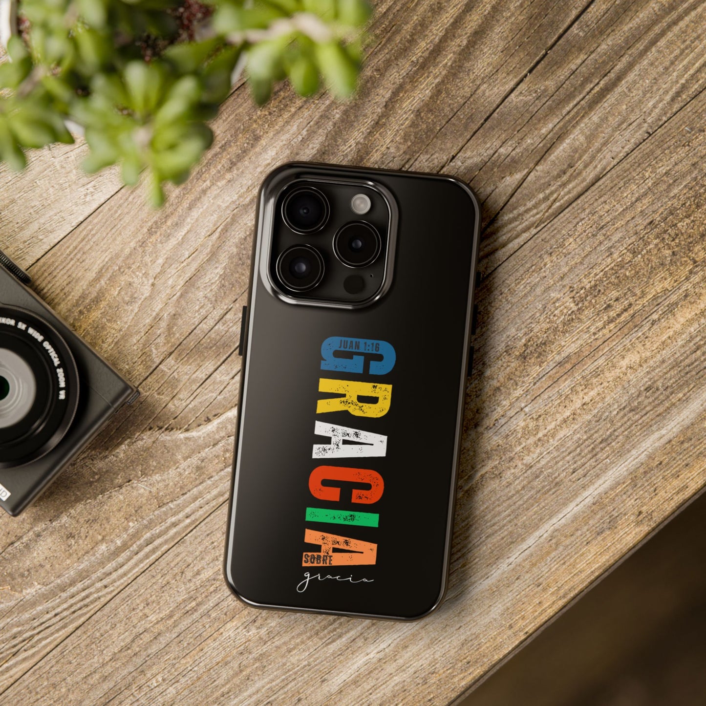 Funda Cristiana Resistente para iPhone & Samsung - Juan 1:16 - Christian Tough Phone Case “Grace Upon Grace” - Black Faith Case for Men