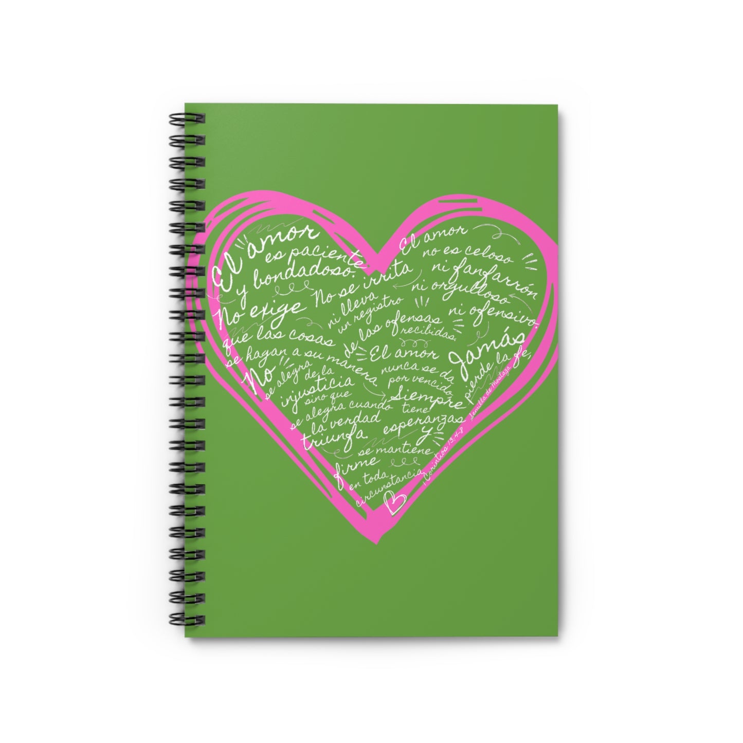 Cuaderno Cristiano con Versiculo de Amor en Verde Limon - Christian Notebook - 1 Corinthians 13 Love is Patient - Somos Semilla De Mostaza