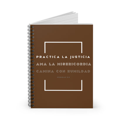 Practica la Justica Spiral Notebook in Brown