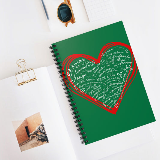 Cuaderno Cristiano con Versiculo de Amor en Verde - Christian Notebook - 1 Corinthians 13 Love is Patient - Somos Semilla De Mostaza