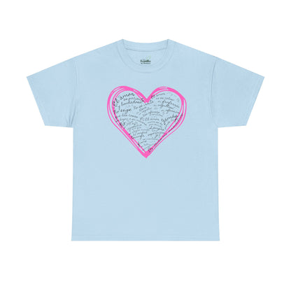 Camiseta Cristiana de Amor Bíblico Unisexo - Christian T-shirt Unisex - 1 Corinthians 13:4-7 Hand-Drawn Heart Design - Somos Semilla De Mostaza