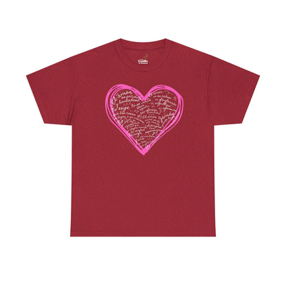 Camiseta Cristiana de Amor Bíblico Unisexo - Christian T-shirt Unisex - 1 Corinthians 13:4-7 Hand-Drawn Heart Design - Somos Semilla De Mostaza