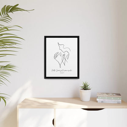 Minimalist Christian wall art with praying hands and scripture in modern home décor setting