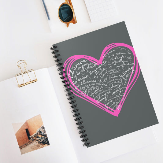 Cuaderno Cristiano con Versiculo de Amor en Gris - Christian Notebook - 1 Corinthians 13 Love is Patient - Somos Semilla De Mostaza