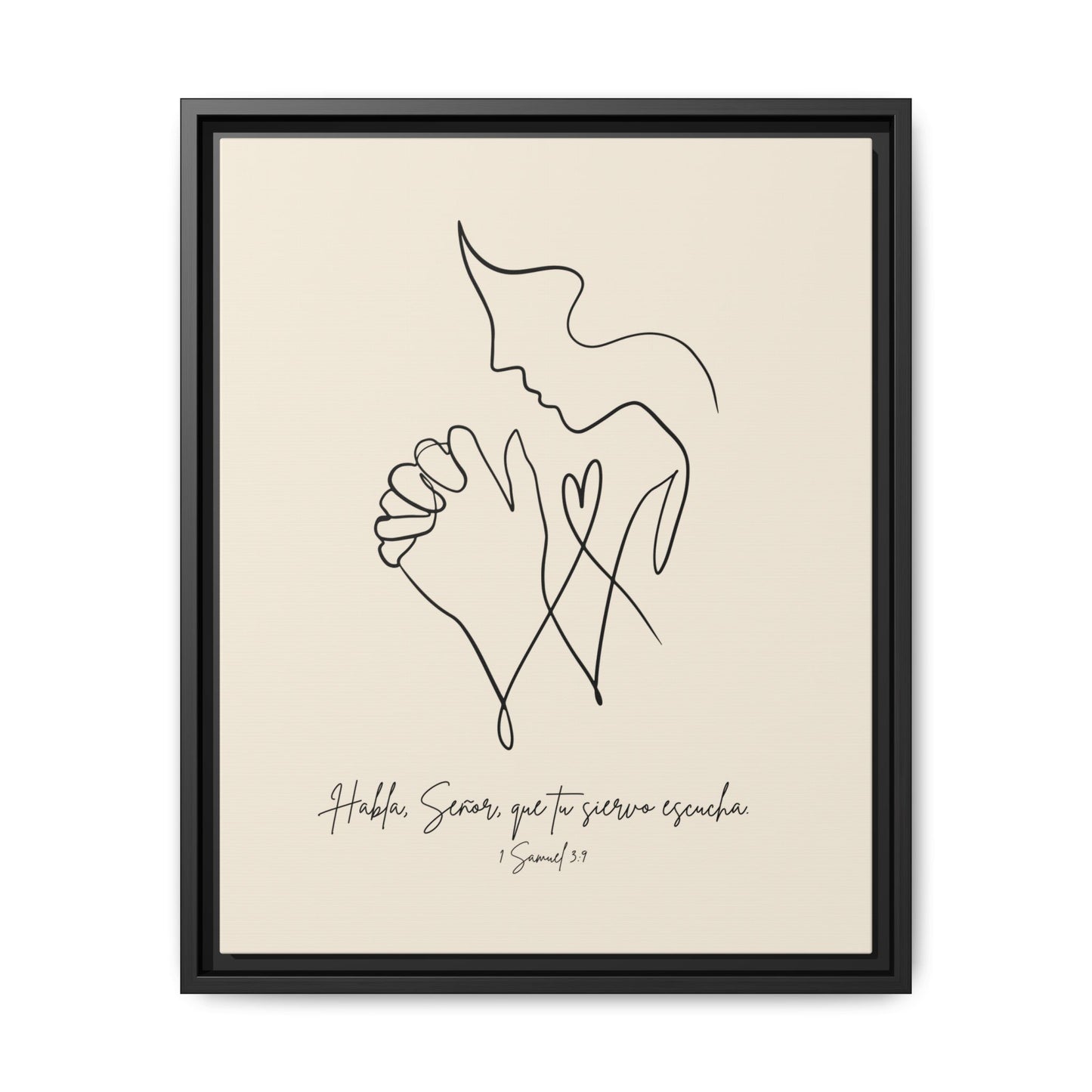 Lienzo Enmarcado Cristiano – 1 Samuel 3:9 Diseño Minimalista | Christian Framed Matte Canvas – Minimalist Line drawing - Beige