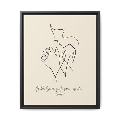 Lienzo Enmarcado Cristiano – 1 Samuel 3:9 Diseño Minimalista | Christian Framed Matte Canvas – Minimalist Line drawing - Beige