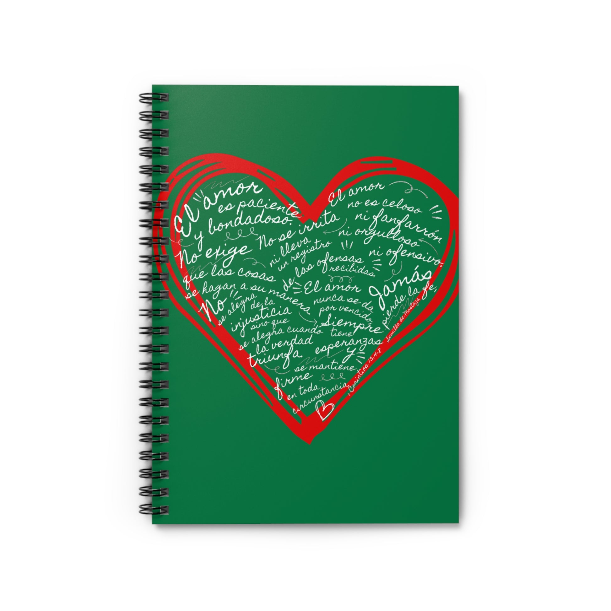 Cuaderno Cristiano con Versiculo de Amor en Verde - Christian Notebook - 1 Corinthians 13 Love is Patient - Somos Semilla De Mostaza
