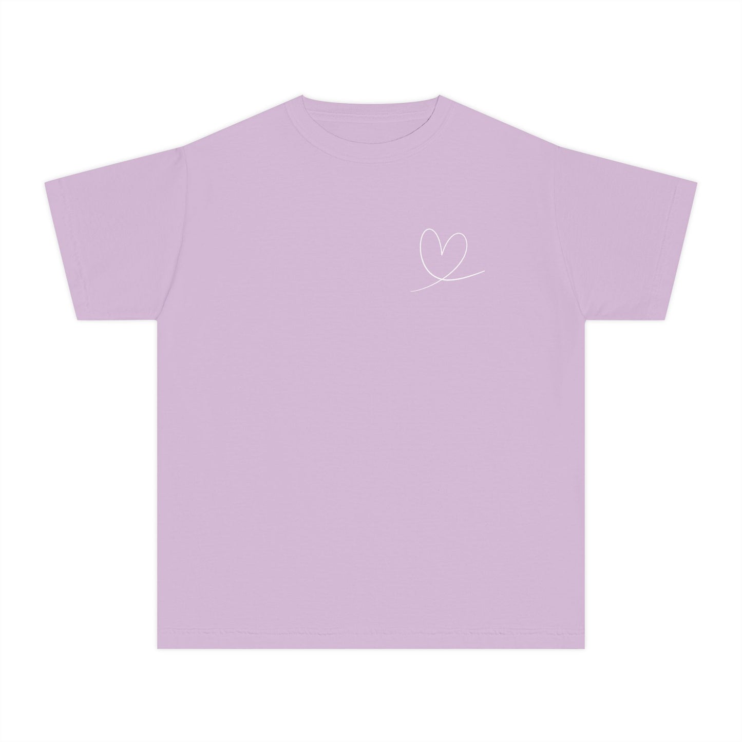 Lilac t-shirt with minimalist white heart outline Christian design