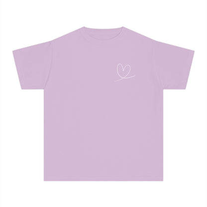 Lilac t-shirt with minimalist white heart outline Christian design