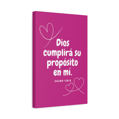 Christian Canvas Wall Art for Kids - Salmo 138:8 "Dios cumplirá su propósito en mi" - Cuadro Decorativo Cristiano Infantil - Rosa