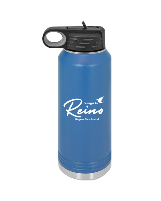 Botella de Acero Inoxidable 32oz - "Venga tu Reino" Mateo 6:10 con Paloma - Christian Water Bottle 32oz