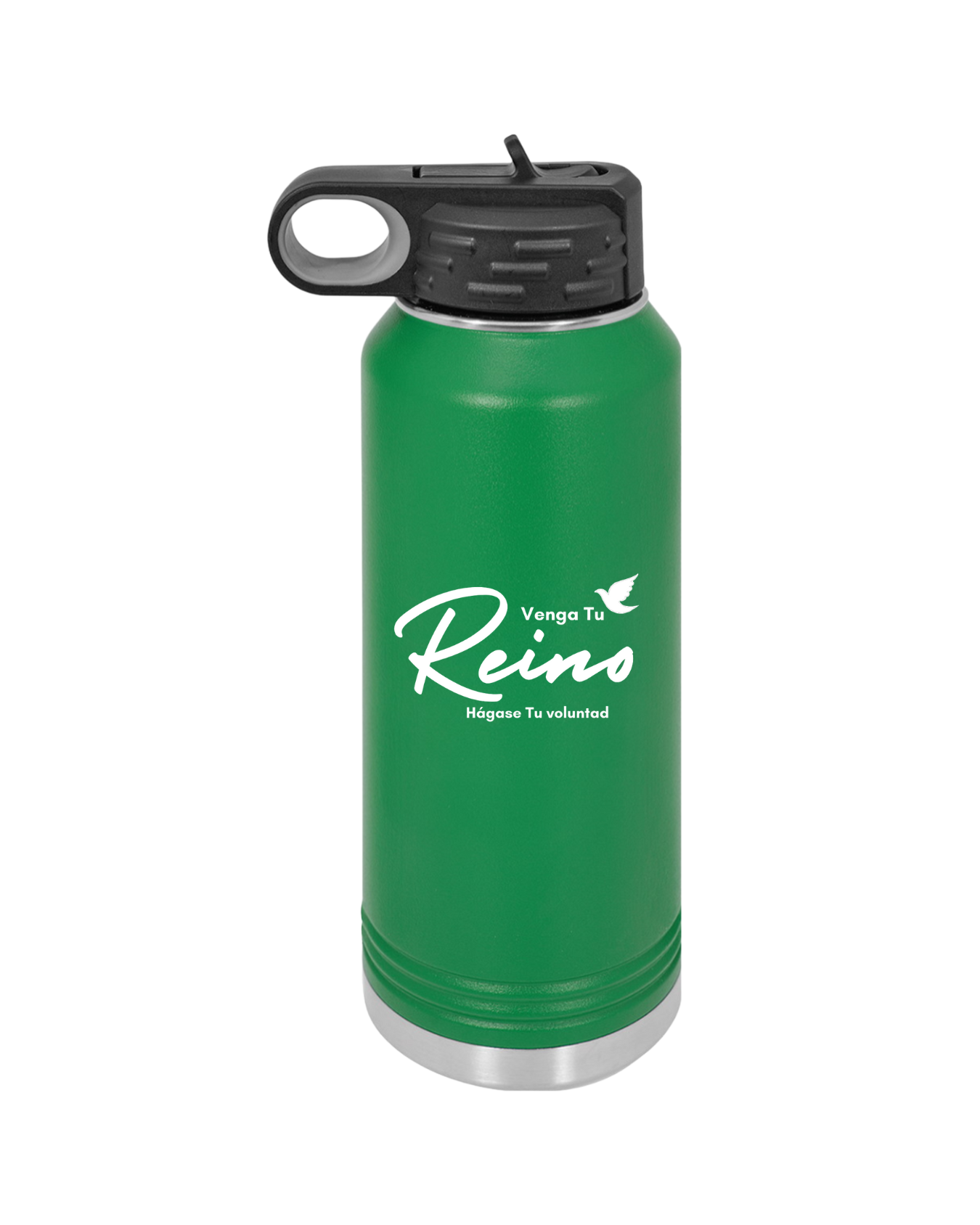 Botella de Acero Inoxidable 32oz - "Venga tu Reino" Mateo 6:10 con Paloma - Christian Water Bottle 32oz - Somos Semilla De Mostaza