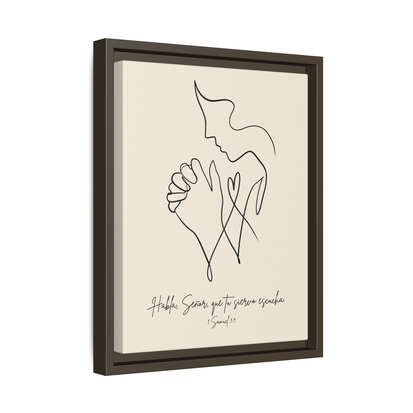 Lienzo Enmarcado Cristiano – 1 Samuel 3:9 Diseño Minimalista | Christian Framed Matte Canvas – Minimalist Line drawing - Beige