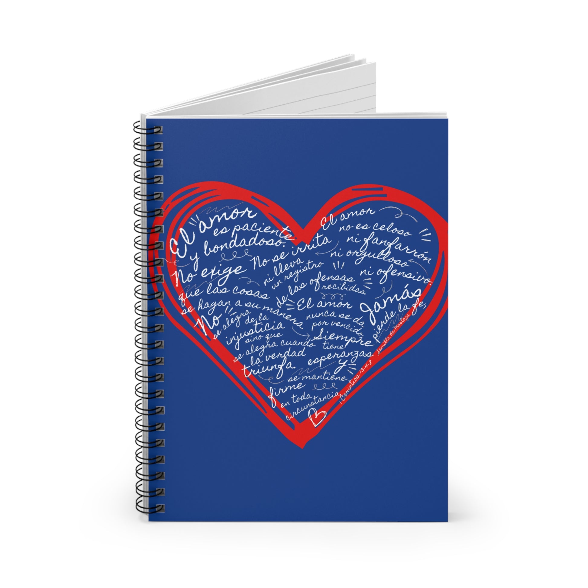Cuaderno Cristiano con Versiculo de Amor en Azul Rey - Christian Notebook - 1 Corinthians 13 Love is Patient - Somos Semilla De Mostaza