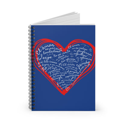 Cuaderno Cristiano con Versiculo de Amor en Azul Rey - Christian Notebook - 1 Corinthians 13 Love is Patient - Somos Semilla De Mostaza